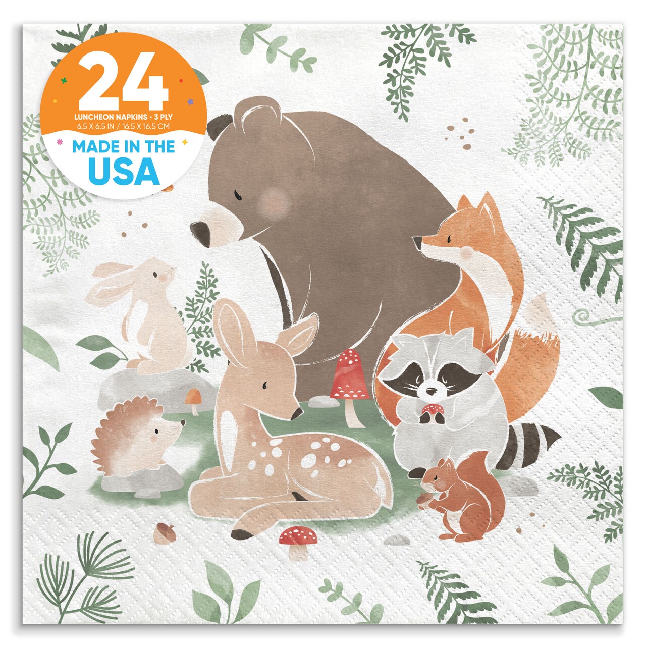 Big Dot of Happiness Woodland Animals Napkins, Forest Baby Shower or Birthday Party Decor, White 3-Ply Paper Luncheon Dinner Napkins - 24 Count